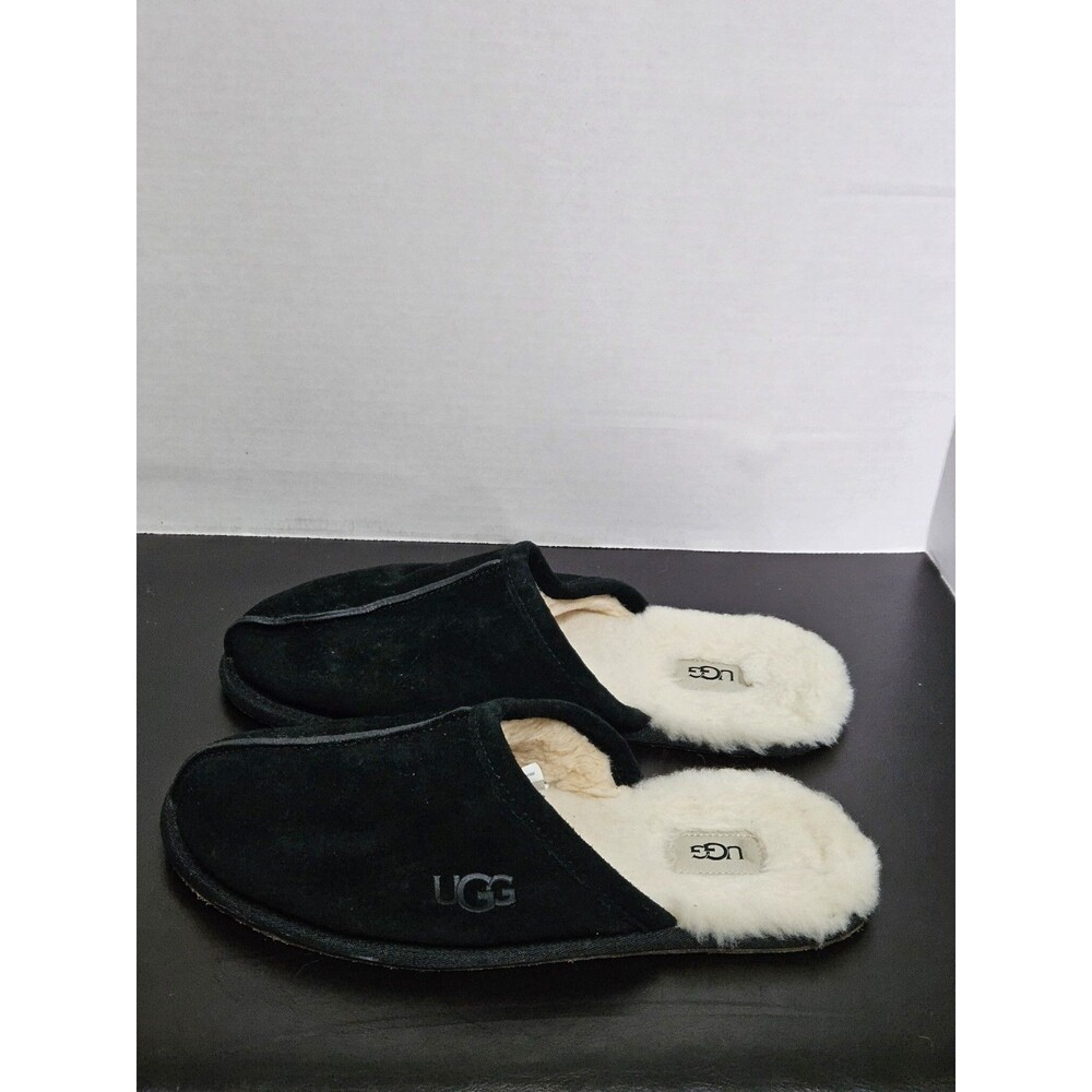 Sz 11 - UGG SCUFF BLACK SUEDE SHEEPSKIN SLIDE SLIP-ON SLIPPERS